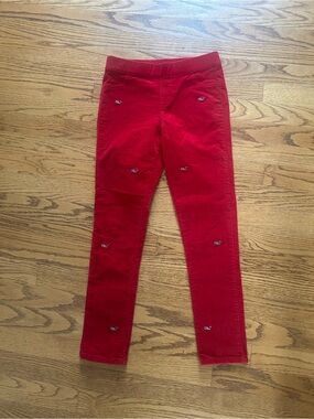 Vineyard Vines Girls' Red Embroidered patriotic corduroy Leggings